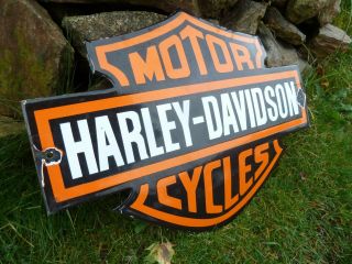 Harley Davidson Porcelain Sign Vintage Motorcycle Advertising 22 " Biker Domed
