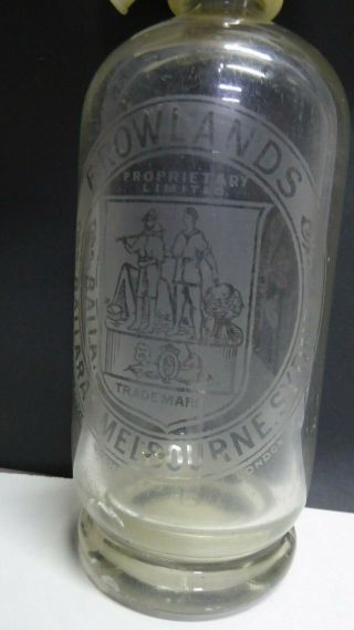 E Rowlands Soda Bottle Melbourne Sydney Ballarat Art Deco Bar Antique Glass