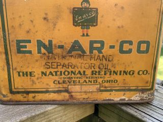 Vintage 1920 ' s EN - AR - CO Motor NATIONAL REFINING Oil Metal Can Gas Station Sign 2