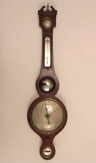 Antique 19th Century Banjo Wall Barometer Mahogany Weather Station Scotland