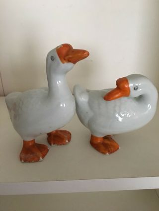 Vintage White Porcelain Geese Goose Duck Figurines