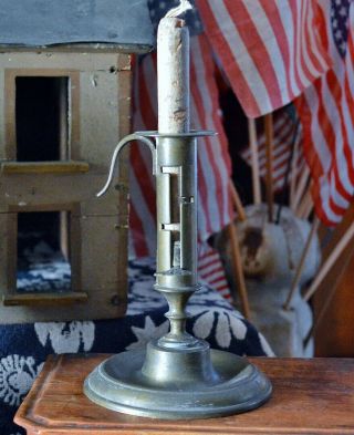 Antique 19th c Brass Push Up Candle Stick 3
