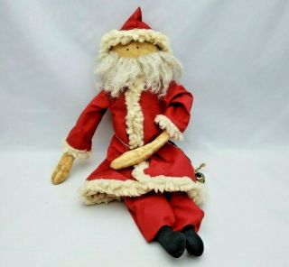 Primitive Santa Folk Art Father Christmas Doll Grungy Rag Stuffed 16 "