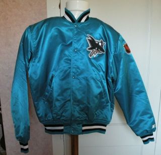 Vintage San Jose Sharks Satin Jacket Starter Mens Large Varsity 90 