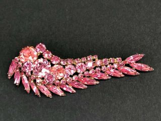 Vintage 2 Toned Pink Rhinestone Signed Sherman Double Tier Brooch 3.  25 " Long