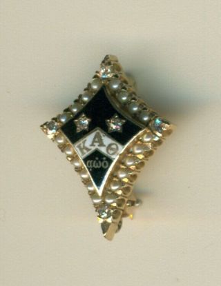 Old 1921 Kappa Alpha Theta Sorority Fraternity 6 Diamond 14k Gold Pin - Wow