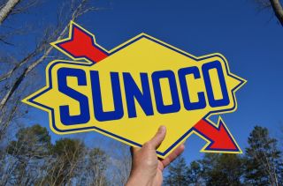 Old Style Large 24 " Sunoco Motor Oil Diecut Arrow Thick Steel Sign Made In Usa