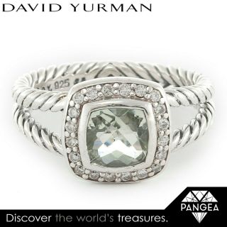 David Yurman 925 Sterling Silver Petite Albion Prasiolite Diamond Ring 0.  17ctw