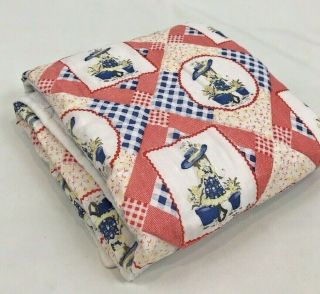 Vintage Holly Hobbie Quilt Patchwork Blanket Handmade Red Blue Check