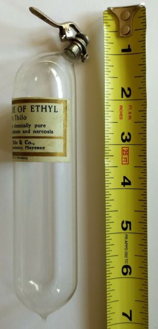 Antique 1924 Dr.  Thilo & Co.  - Glass Chloride of Ethyl Dispenser.  Very Scarce 3