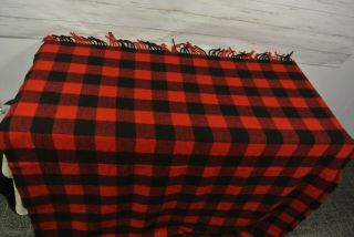 Exc Faribault Usa Woolen Mills 100 Wool Red Balck Buffalo Plaid Tassel Blanket