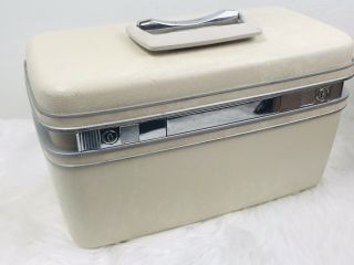 Vintage Samsonite Silhouette Train Case White Beauty Case Suitcase Luggage Key