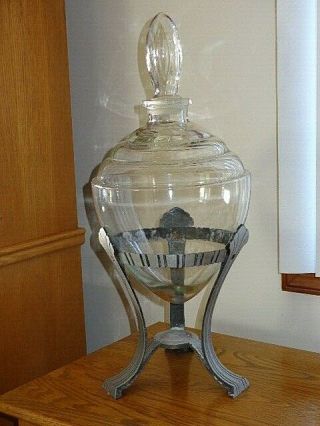 Large Beehive Shaped Apothecary Drugstore Jar Show Globe In Art Deco Frame