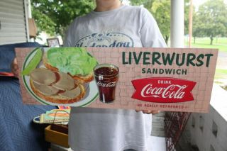 Vintage 1958 Coca Cola Liverwurst Sandwich Fishtail Restaurant 22 " Sign