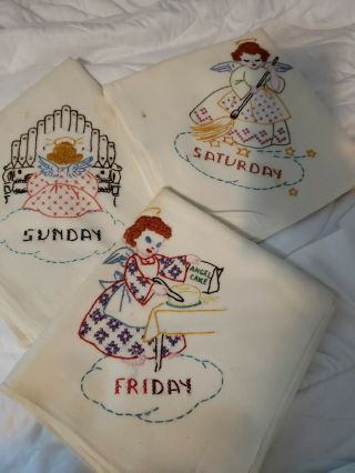 6 Large Vintage Kitchen Dish Towels W Cross Stitchin Days Of The Week Angel 