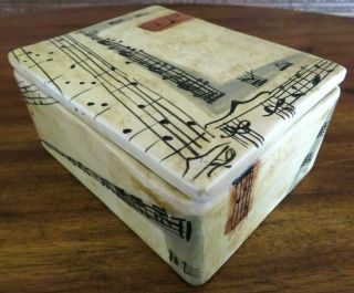 Vintage Mid Century Signed Raymor Italy Art Pottery Covered Box,  Musical Notes