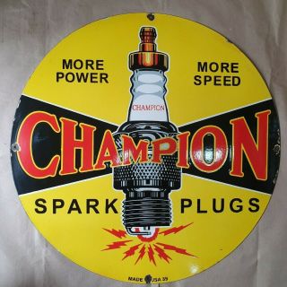 Champion Spark Plugs Vintage Porcelain Sign 30 Inches Round