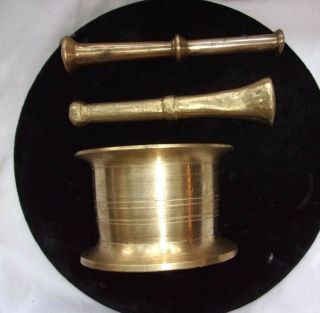 Solid Brass Mortar And Two Pestles