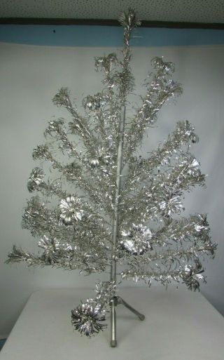 Vintage 4 Ft Evergleam Aluminum Pom - Pom Christmas Tree 58 Branches