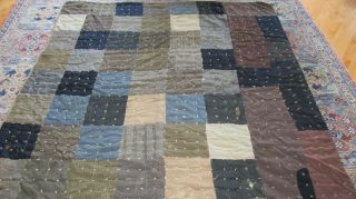 Vintage African American Patchwork Quilt.  Dark Colors With Heavy Fabric.