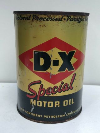 Vintage Dx Special Motor Oil Can Full Quart Api Service Sae 5w/20 Heavy Duty