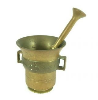 Antique Solid Brass Mortar & Pestle Apothecary Medical Equipment 1900s