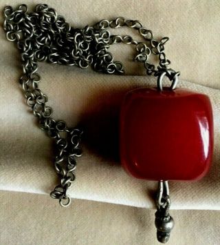 29 Grams Antique Faturan Cherry Amber Bakelite Bead Nugget Necklace Pendant