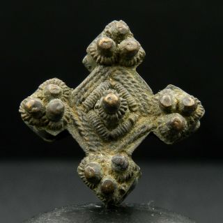 Kyra - Ancient Moorish Bronze Cross Pendant - 24.  6 Mm Long - 1800s/1900s