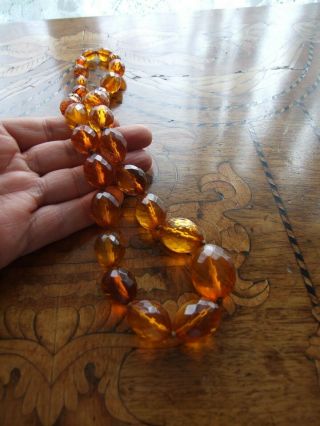 Antique Victorian Faceted Natural Amber Beads Necklace