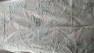 Bird Embroidered King 2 Pillow Cases Vtg 100 Cotton Made India Artistic Accents