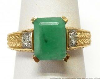 Giant 2.  35ct Natural Emerald Diamond 14k Gold Ring 1990s Wide Fancy Solitaire