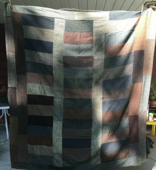 Vintage Patch Work.  Hand Made Wool Blanket 70 X 79 Inches
