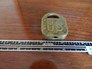 Vintage Antique " Us " Brass Lock Padlock No Key Made In Usa Old