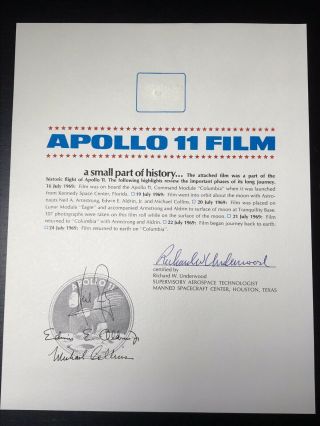 Apollo 11 Flown Film Flown To Lunar Surface Space Flown Artifact