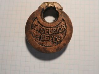 Old Brass Pancake Push Padlock - Excelsior 6 Lever Lock (no Key)
