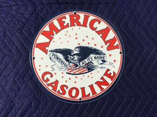 Vintage American Gasoline Porcelain Sign Gas Oil Metal Station Pump Plate