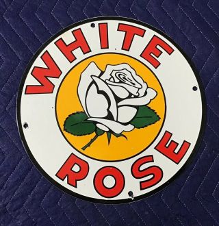 White Rose Gasoline Porcelain Sign Gas Oil Pump Plate Service Station