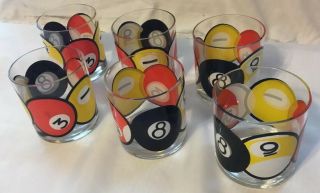 Set Of 6 Billiard Pool Ball Bar Drink High Ball Glasses Barware Clear