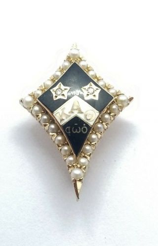 Vintage Kappa Alpha Theta Badge - 14k Gold Diamonds Pearls Sorority Pin