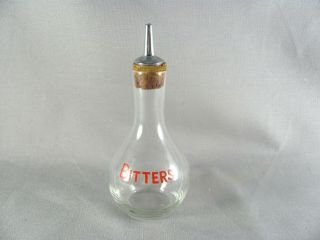 Vintage Glass Bitters Bottle W/ Metal Dasher & Cork,  5 - 1/2 ",  Red
