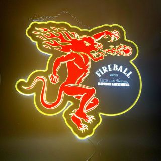 20” Fireball Whiskey Lighted Led Bar Pub Man Cave Sign Liquor Display