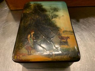 Vintage Russia Art Girl & Cow Signed Russian Lacquer Box No Reserves ❤️❤️