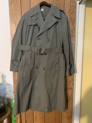 Vintage Post Ww2 Us Army Green Enlisted Nylon Cotton Raincoat Military Size40l