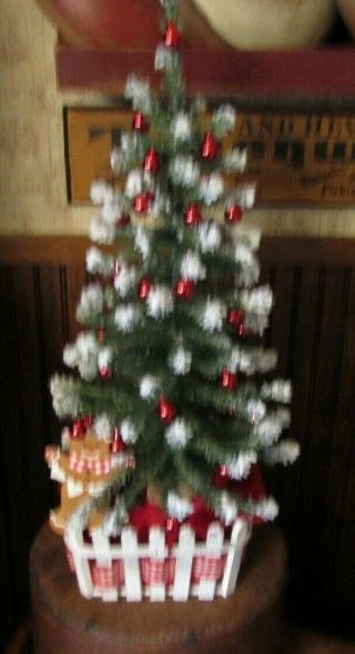 26 " Pine Tree With Snow Tipped Branches And Little Red Glass Ornies & More
