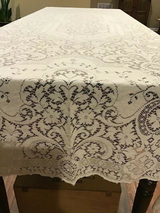 Vintage Quaker Lace White Tablecloth 85” Long X 60” Wide Oblong