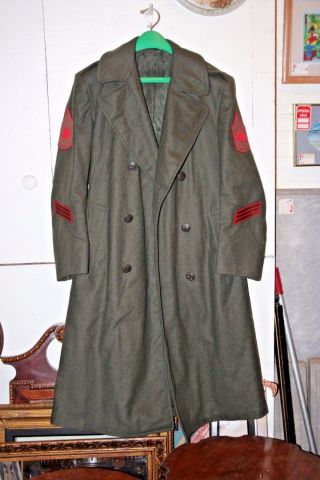 Vintage World War Ii Era U.  S.  Military Long Wool Trench Coat - Men 