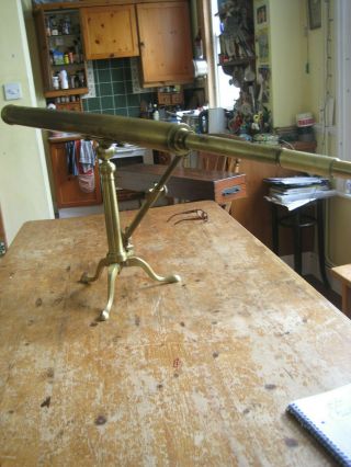 1860 Brass Library Telescope With Mahog.  Case Folding Tripod By Callagahan