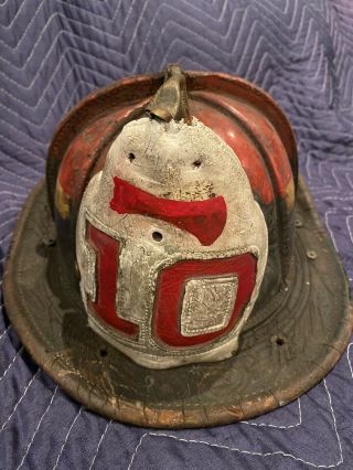 Rare Boston Fire Department Leather Lieutenant Ladder 10 Helmet