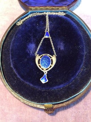 Antique Art Nouveau Charles Horner Silver Enamelled Pendant Necklace Chester Hm