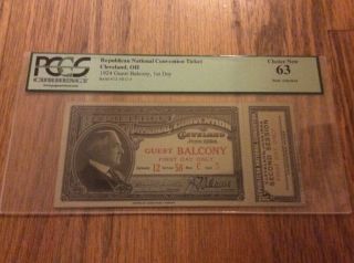 1924 Republican National Convention Ticket President Calvin Coolidge Pcgs 63